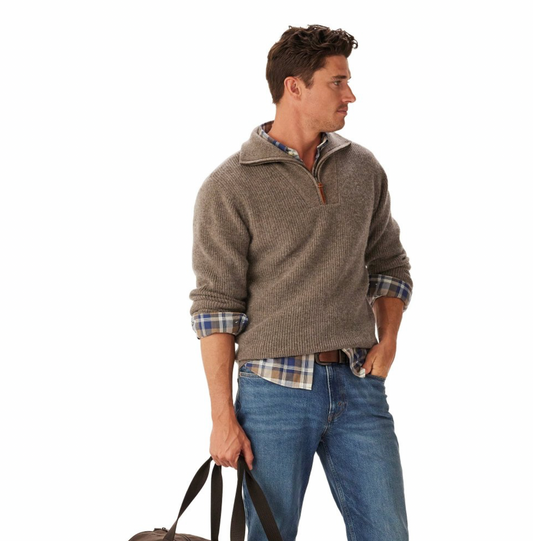 Linton Lambs Wool 1/4 zip Brown