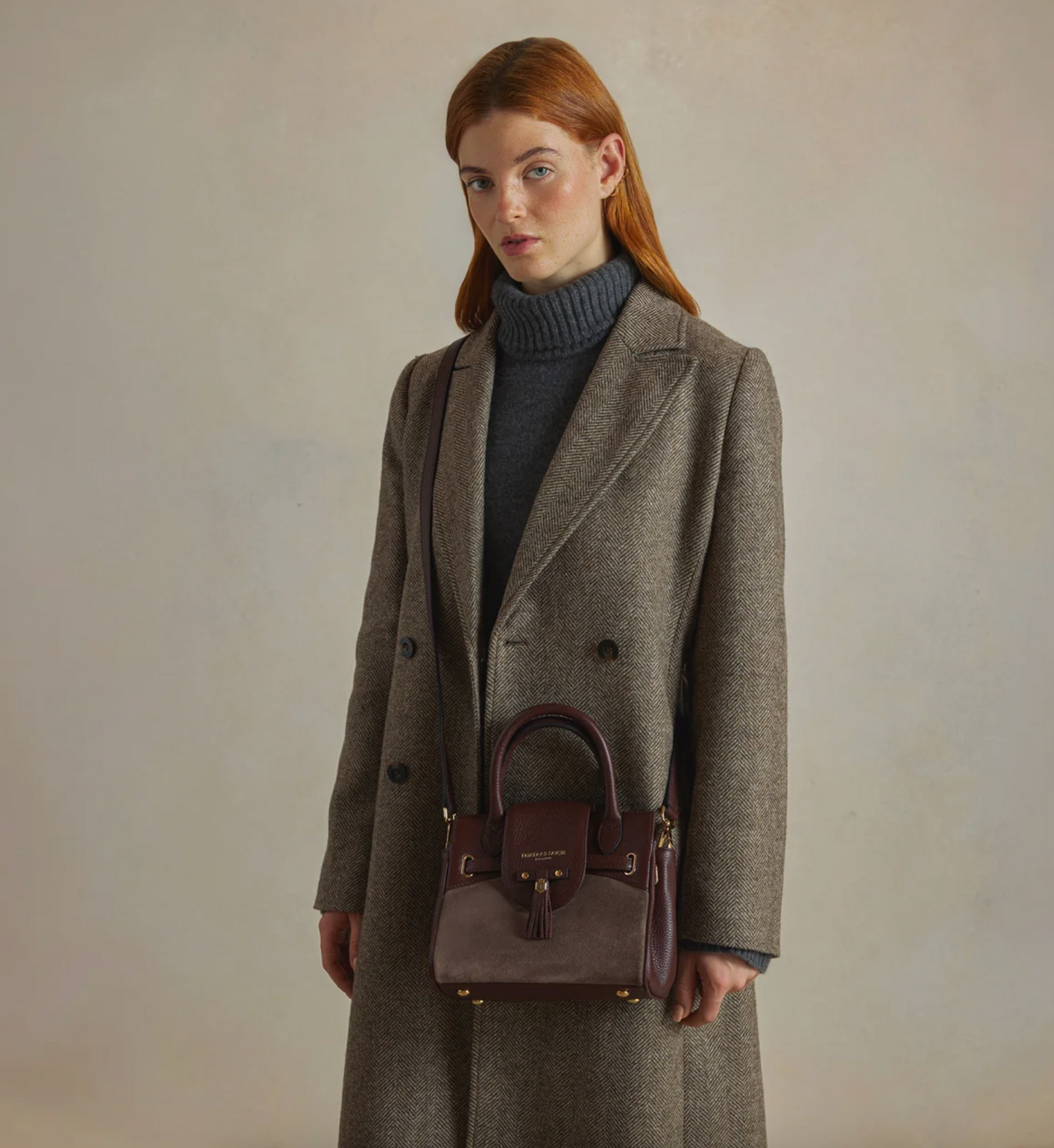 Stockist Exclusive 'Mini Windsor' Port Leather and Deep Taupe Suede