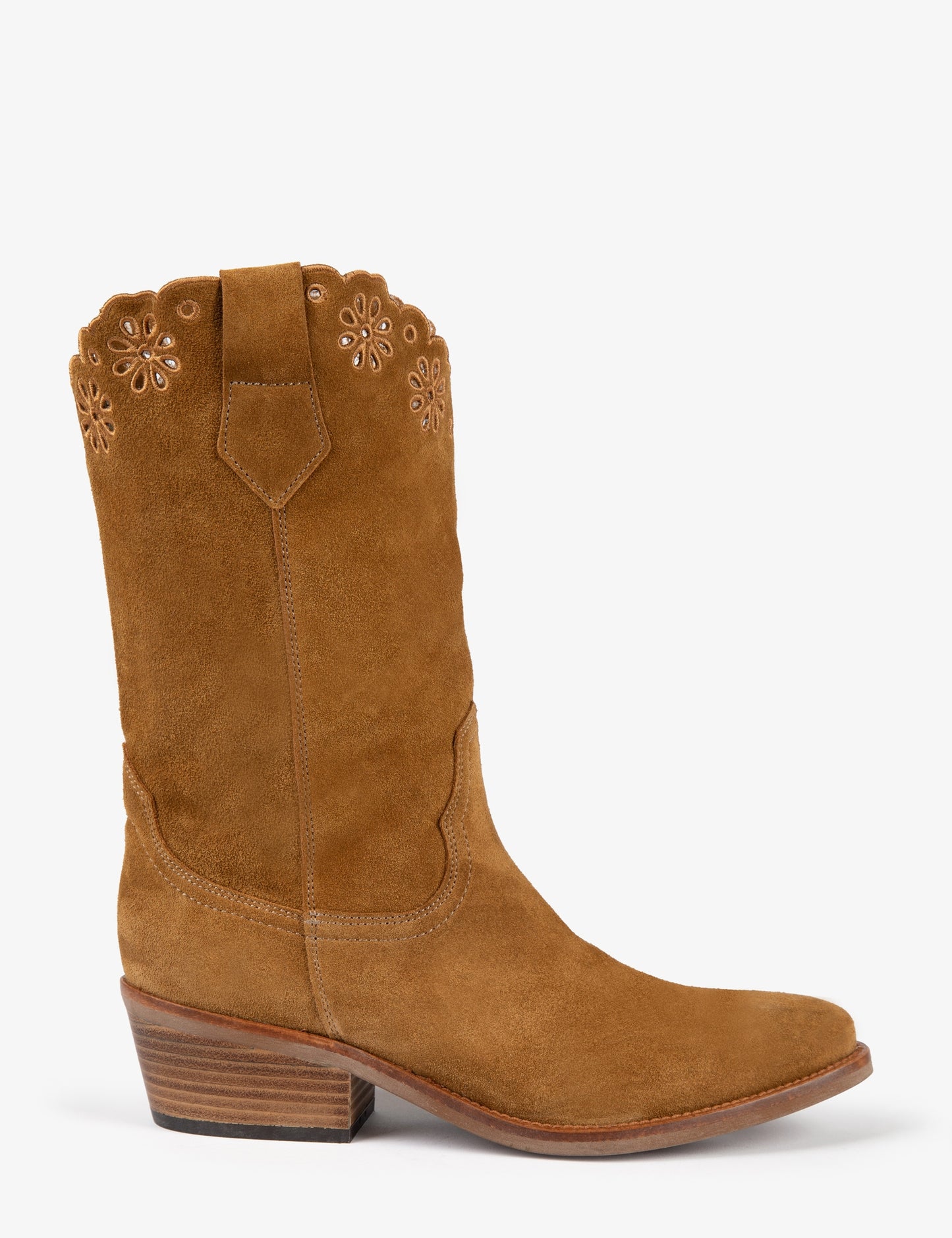 Jesse Broderie Cowboy Boot Tan Suede