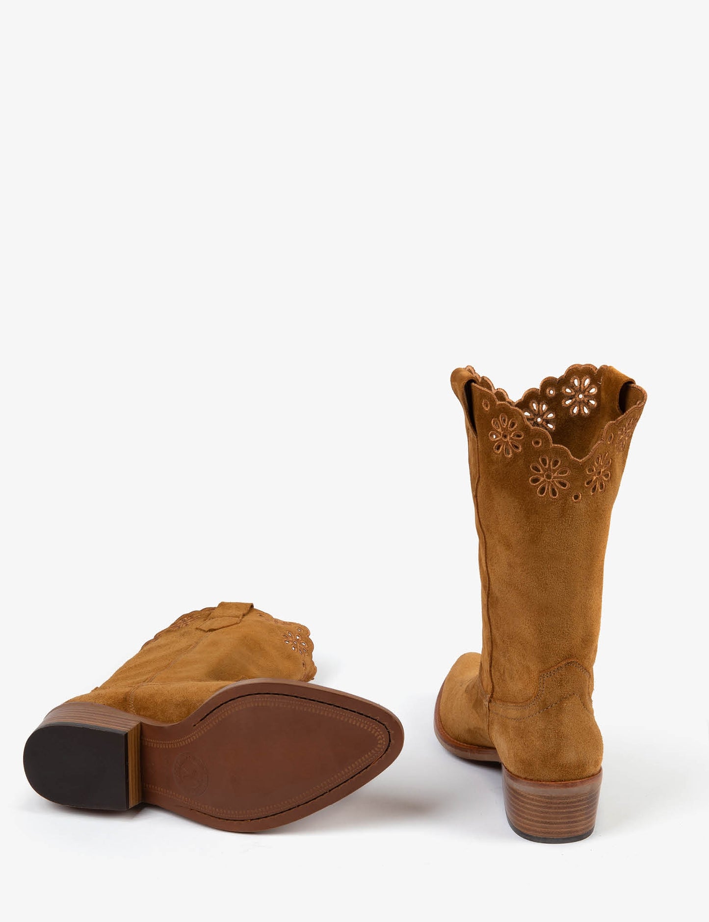 Jesse Broderie Cowboy Boot Tan Suede
