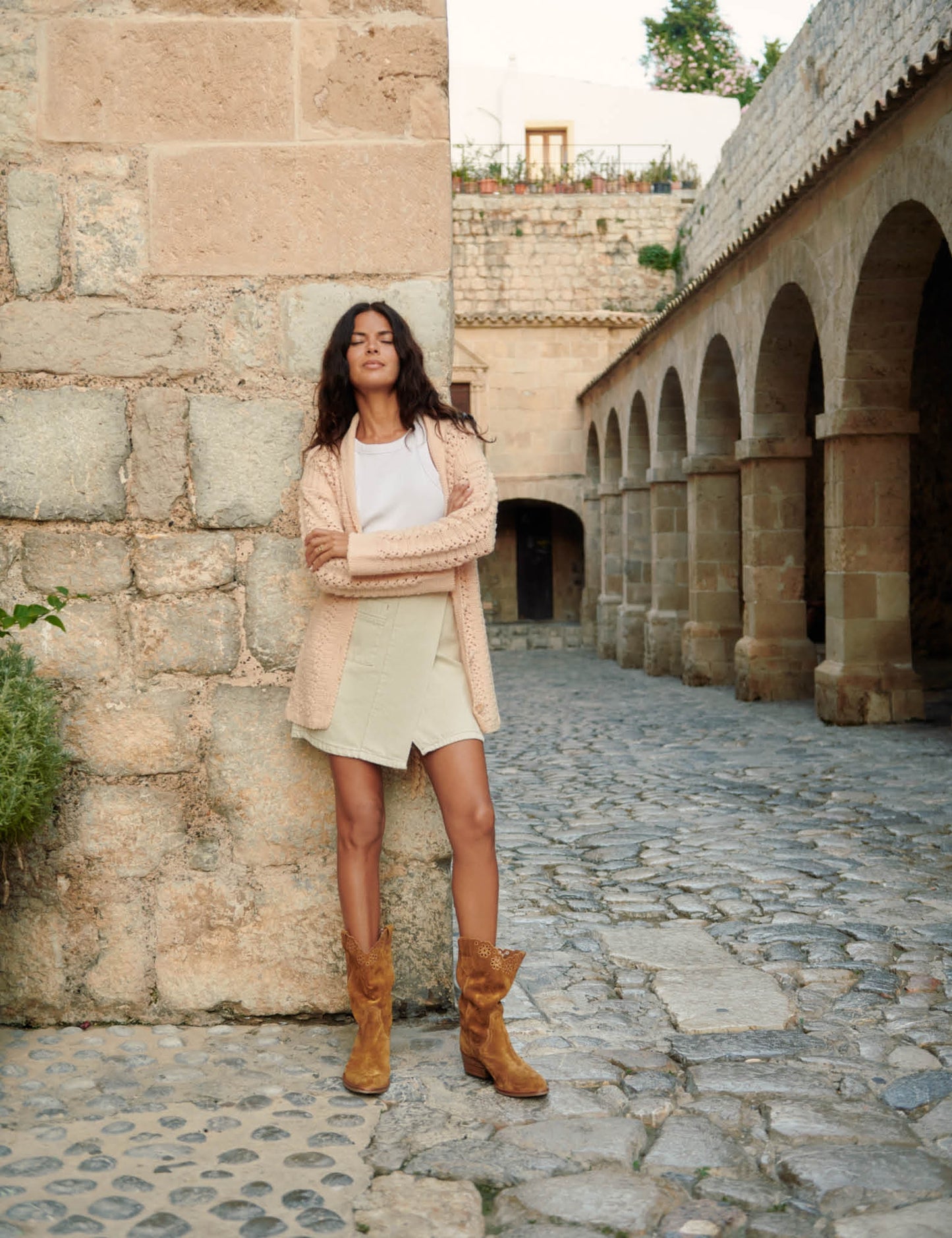 Jesse Broderie Cowboy Boot Tan Suede