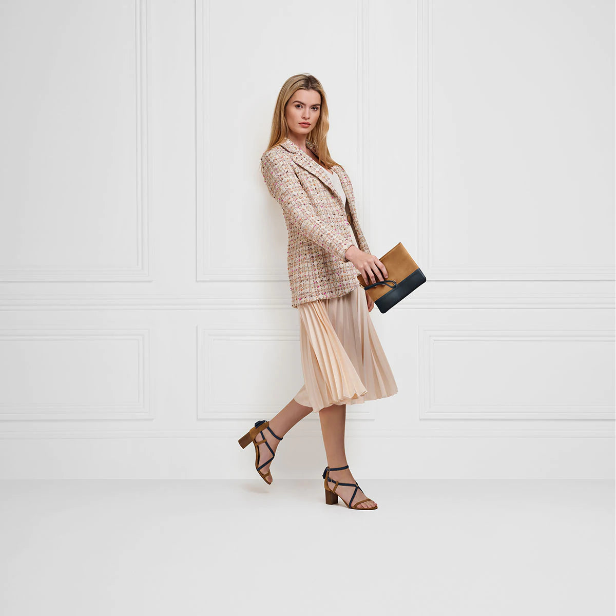 Heeled Brancaster Tan & Navy Sandal