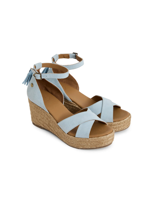 Valencia Mid Heel Wedge Sky Blue Suede