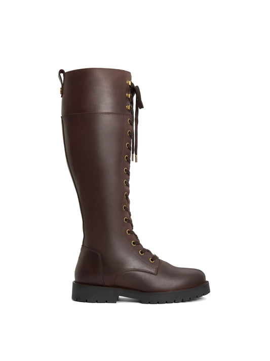 Anglesey Combat Knee High Mahogany Leather