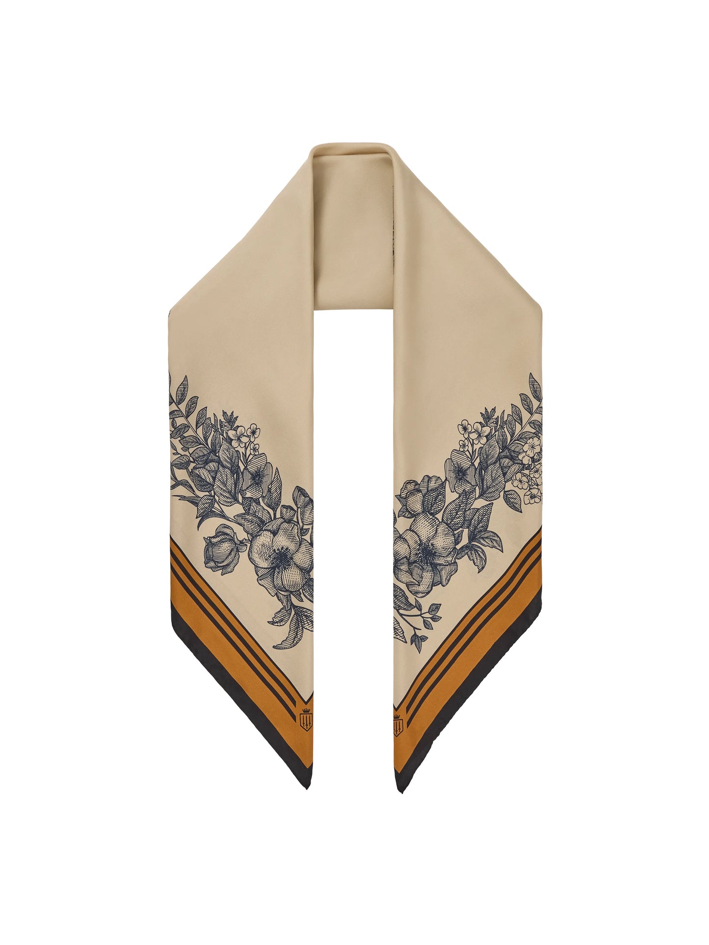 Mannington Silk Scarf Navy,Off White & Orange