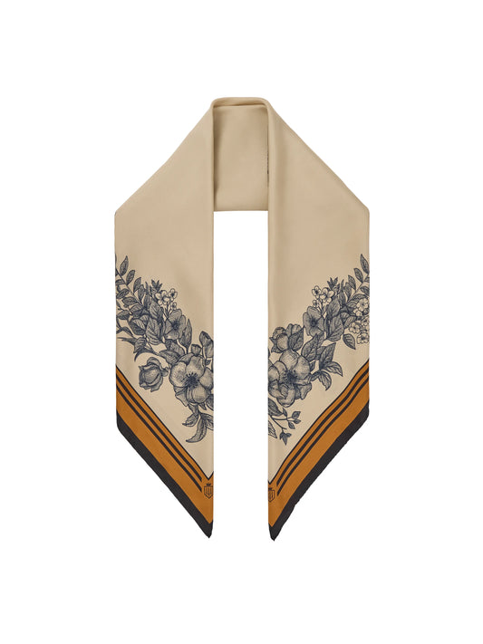 Mannington Silk Scarf Navy,Off White & Orange