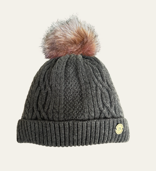Barkworth Reeves, Knitted Bobble Hat Charcoal Grey