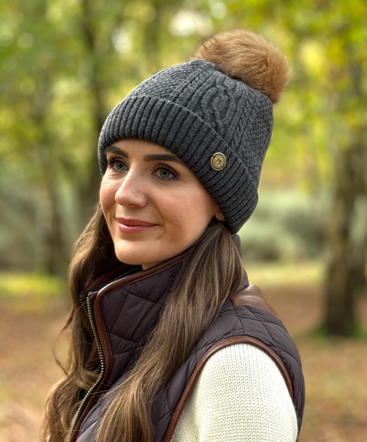 Barkworth Reeves, Knitted Bobble Hat Charcoal Grey