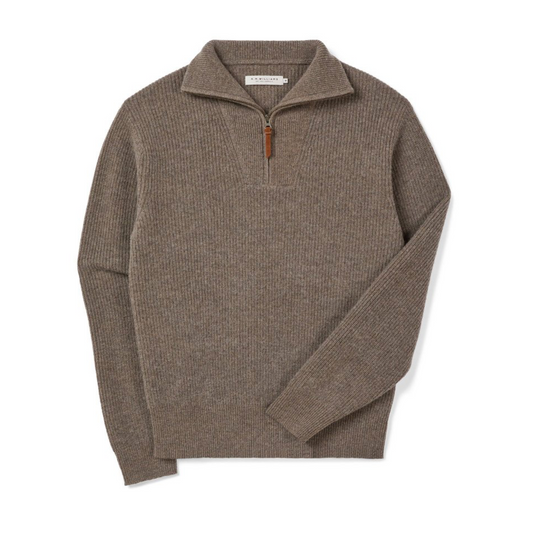 Linton Lambs Wool 1/4 zip Brown
