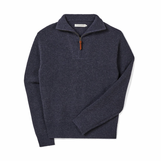 Linton Lambs Wool 1/4 zip Navy