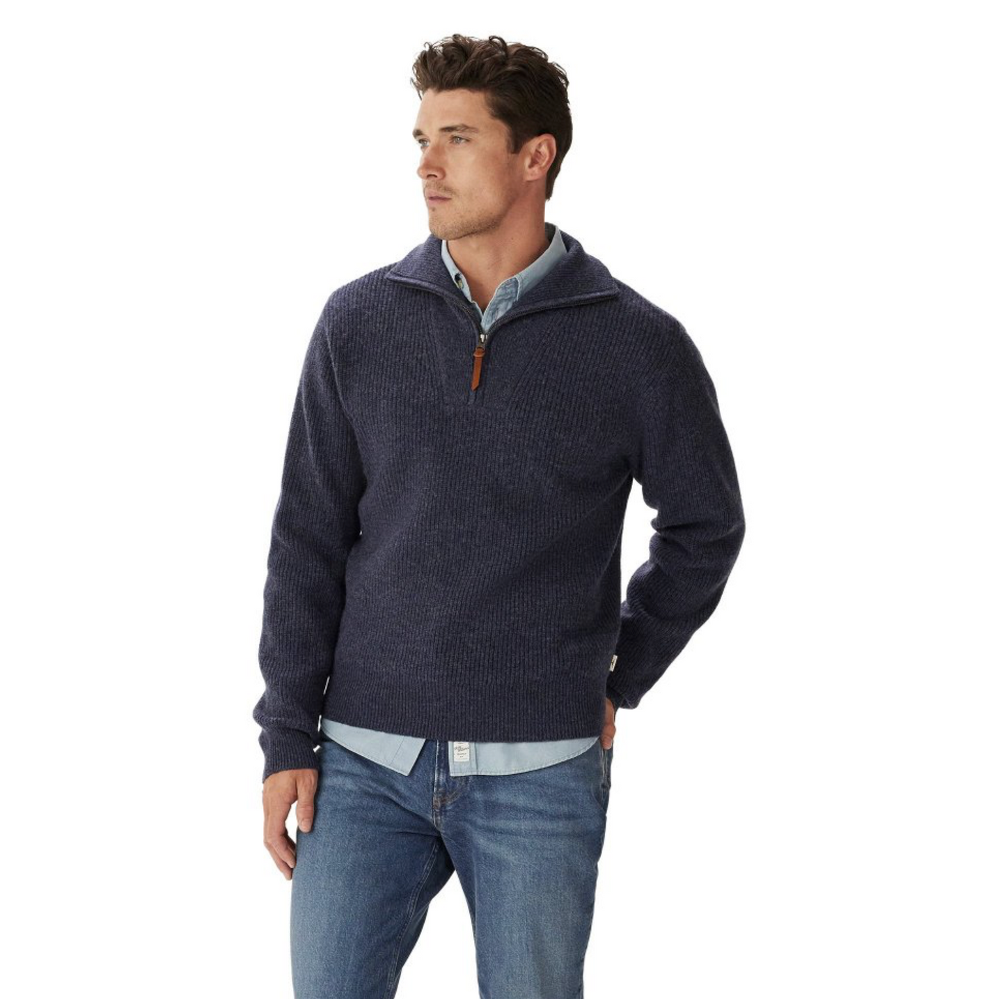 Linton Lambs Wool 1/4 zip Navy