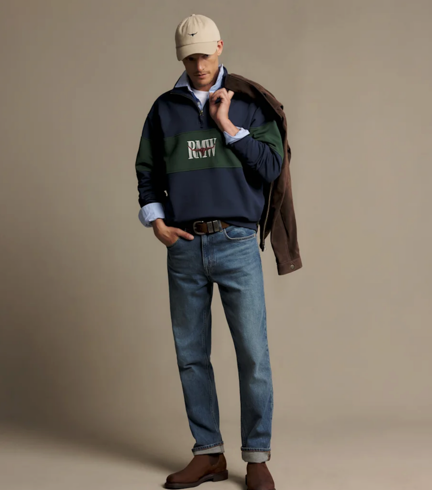 Heriatge 1/4 Zip Sweater Worker Blue/Green