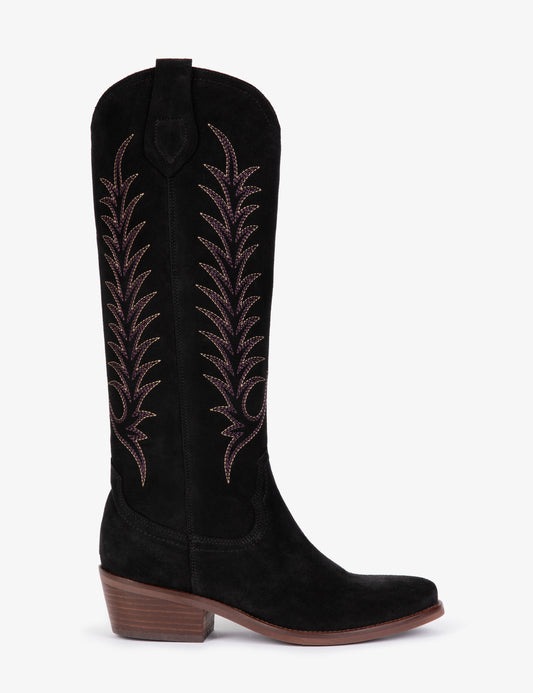 Blanca Cowboy Boot Black Suede