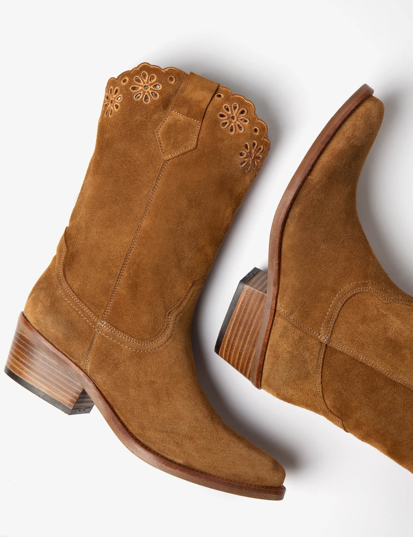 Jesse Broderie Cowboy Boot Tan Suede