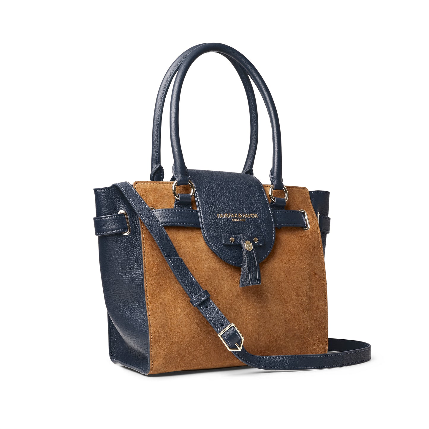'Windsor Tote' Tan Suede & Navy Leather
