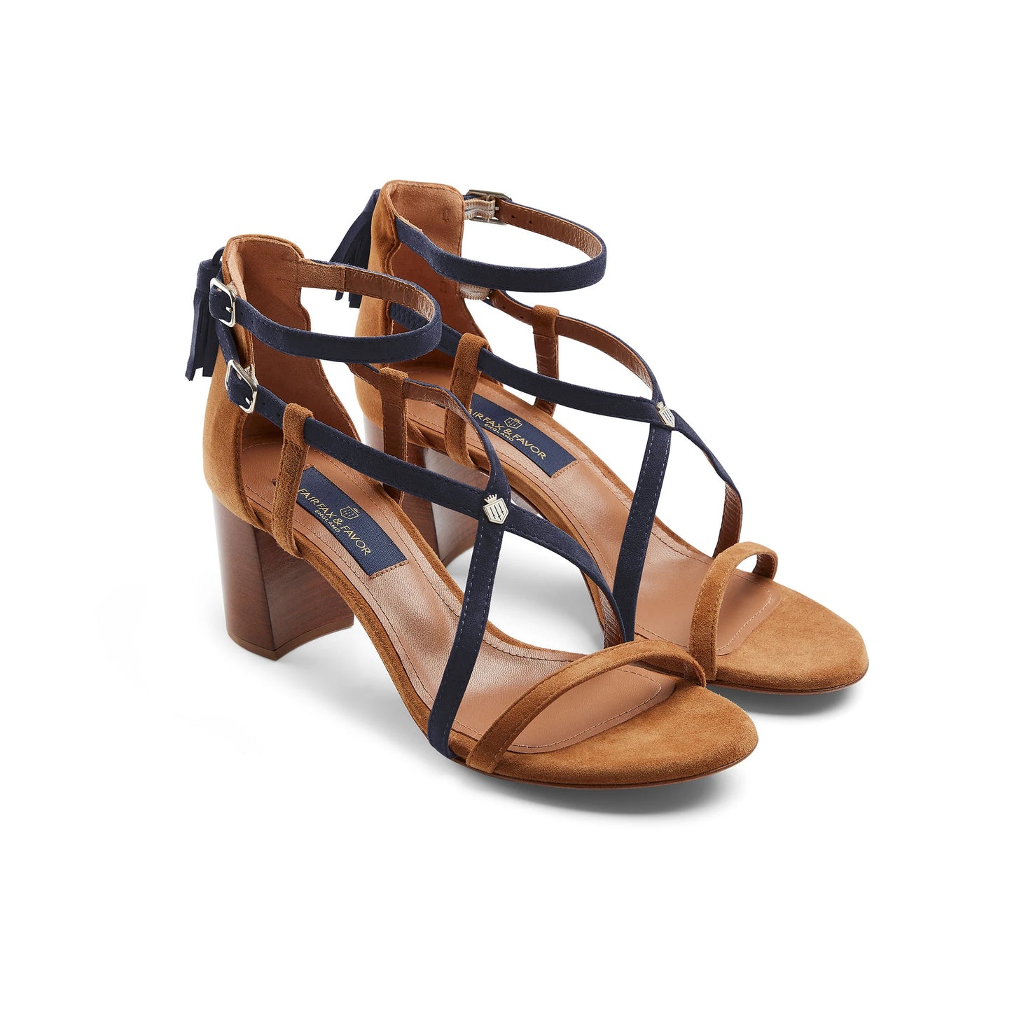 Heeled Brancaster Tan & Navy Sandal