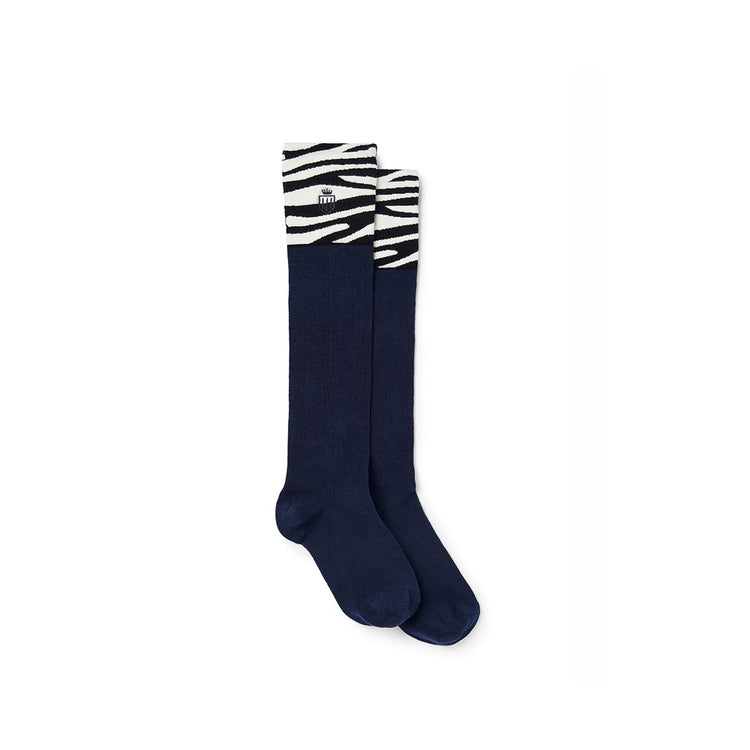 Signature Knee High Socks Navy & Zebra The Shoe Room Doncaster